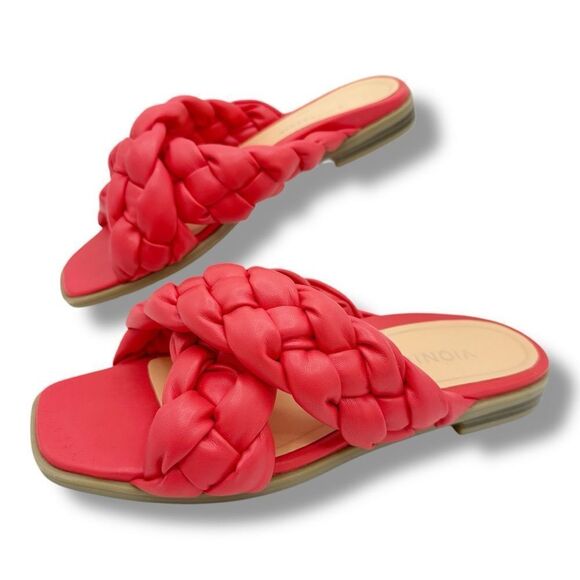 Vionic Kalina Braided Cross Strap Sandals Size 8.5 Poppy Square Toe Comfort - Picture 1 of 11